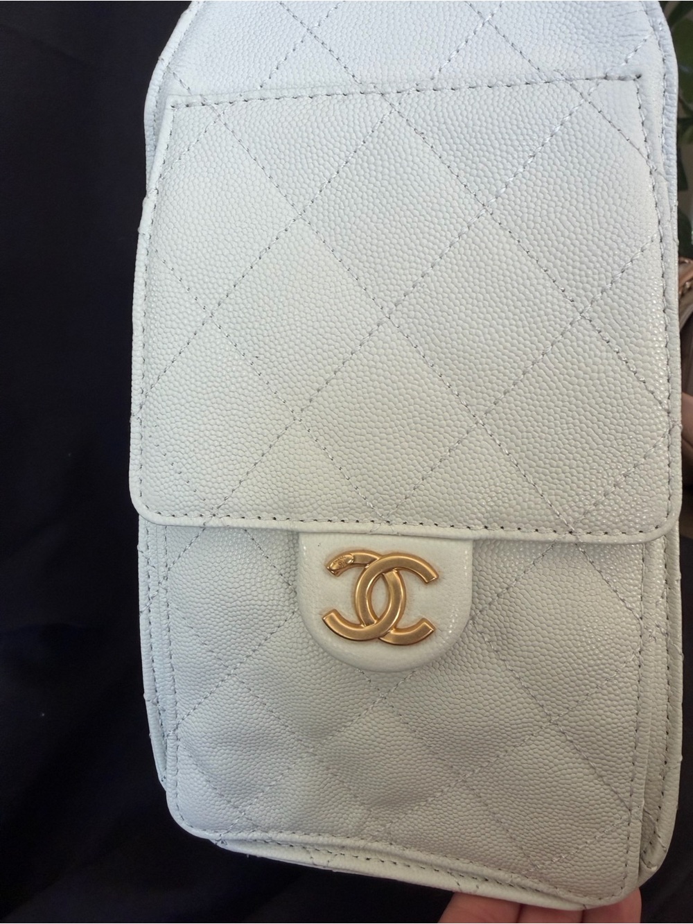 White Quilted Leather Drawstring Shoulder Bag - Picture 6 of 11